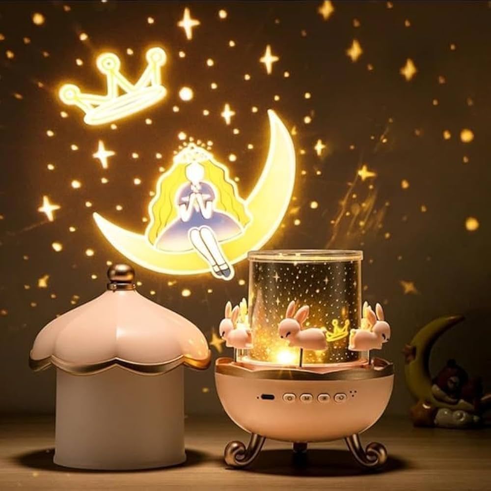 Rotating Rabbits Night Light, Night Lamp Star Projector, Bluetooth Music Speaker, Girl Room Decor, Kids Birthday Gifts, Christmas Gifts